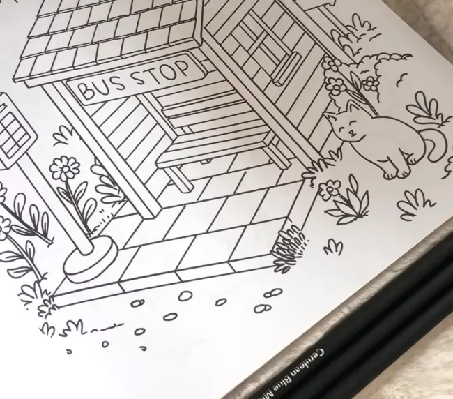 calma l'ansia colorando illustrazione libro bus stop