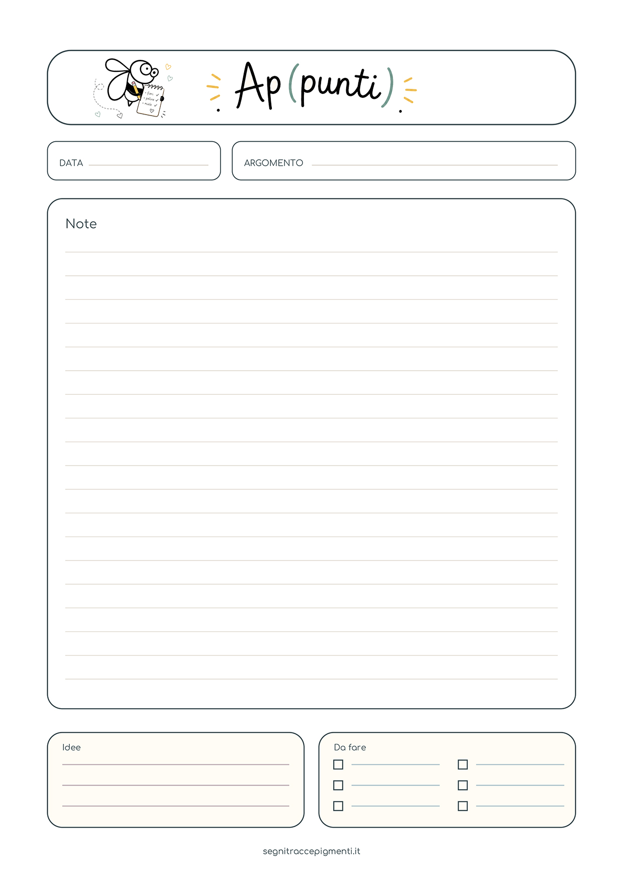 Foglio appunti gratis in formato A4 da stampare